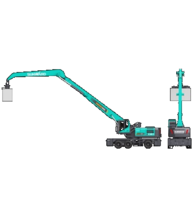作业幅度达18米，，鸿运国际智能首台轮式抓料机乐成下线